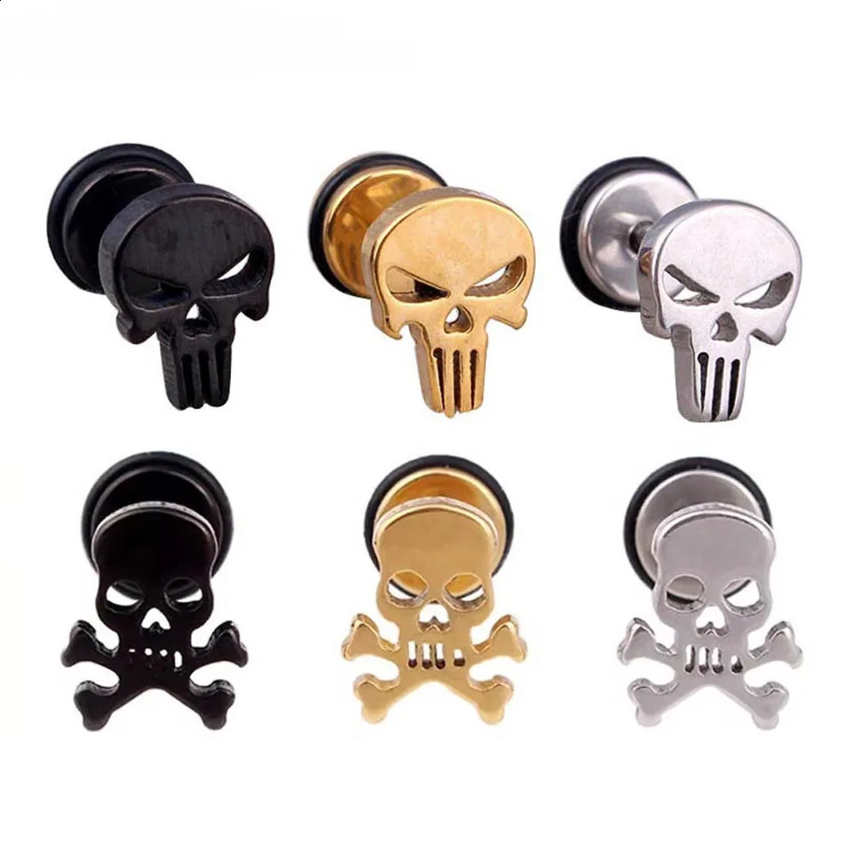 1 piece Fashion Skull Stud Earrings Punk Rock Style For Women Men High Quality Stainless Steel Hiphop Ear Piercing Jewelry 250812
