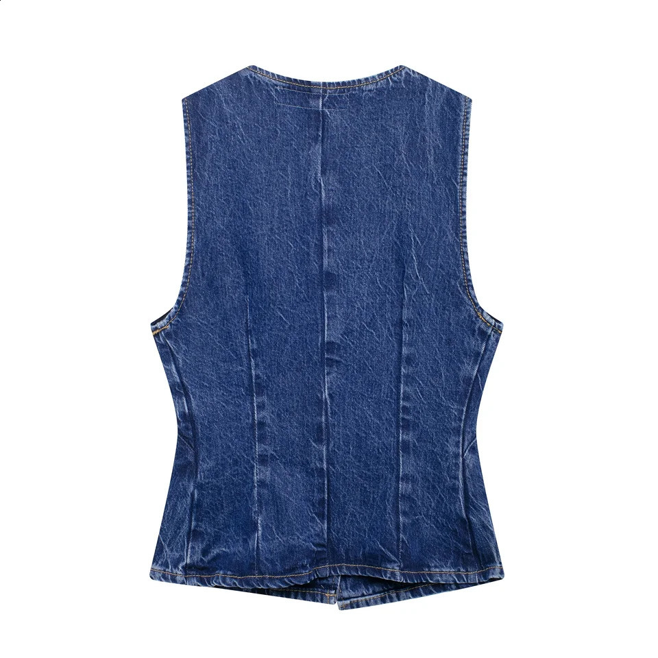 DUOPERI Women 2 piece sets Denim Waistcoat V-Neck Sleevele and Wide Leg Denim Long Trousers Suits Female Chic Lady Casual Outfit 250806