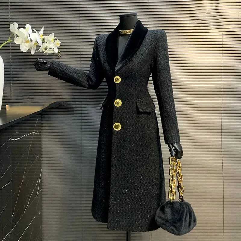 Women Woolen Coat Korean Style 2025 New Mid-LengTH Autumn And Winter BlaCK Temperament Slim Women Woolen Coat H497 Z250813