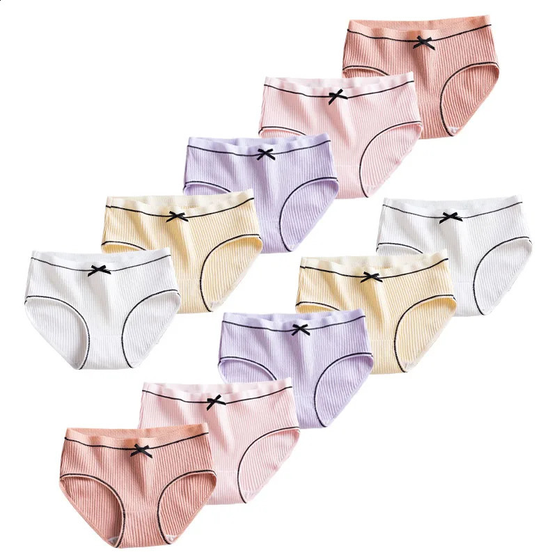 5PcsPack Youth Children Underwear Highquality Cotton Comfortable Girls Panties Solid MidWaist Briefs Breathable Kids Undies 250812