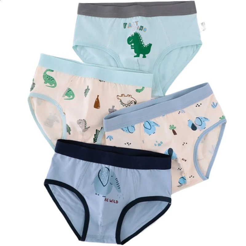 4PCS Kids Cotton Soft Antibacterial Briefs for Boy Thin Breathable Comfort Panties Cute Print Knickers 3y Young Child Underwear 250812