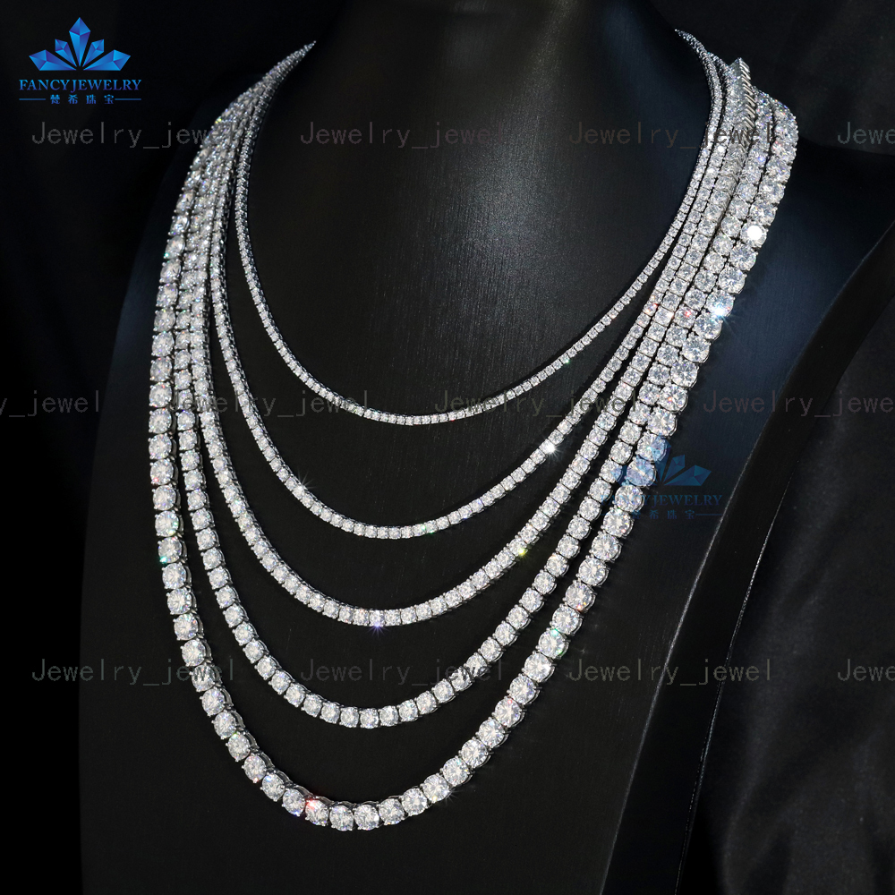 Ready to Ship 925 Silver GRA VVS Moissanite Diamond Tennis Chain 2MM-5MM Necklace Bracelet for Men and Women Hip-hop Jewelry