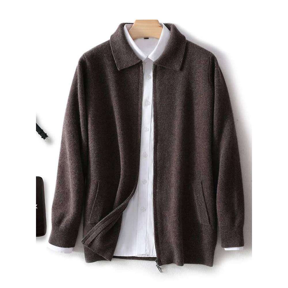 Men's 100%Merino Wool Cardigan Soft Warm Autumn Winter Turn-Down Collar Sweater Zipper Business Casual Man Clothes Solid Color MDNG 20250811