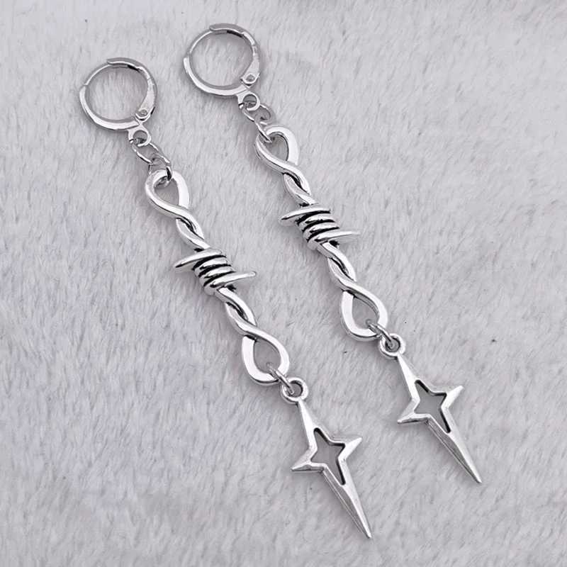 Fashion Punk Tiny wire thorns iron Star Drop Earrings Thorns iron Hoop Earings Star Charm Pendant Earrings Girls Jewelry Gifts Y250812