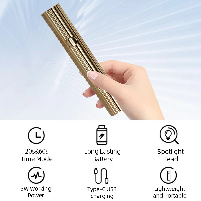 Mini UV LED Nail Dryers 3W Portable Quick Nail Drying Lamp USB Rechargeable Mini Flashlight Pen For Nail Gel Curing Salon Tools 250807