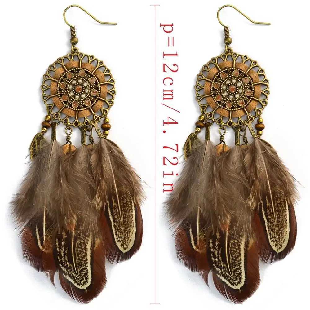Fashion Long Tassel Brown Feather Bride Wedding Earrings Bohemian Vintage Wooden Beads Dangle Earrings For Women Indian Jewelry Y250812