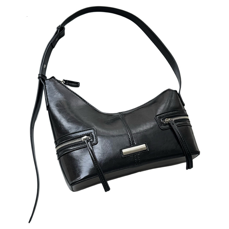 Korean Niche Versatile Asymmetric Underarm Dumpling for Women Trendy Cool Black Single Shoulder Handbag Crossbody Crescent Bag ddmymarket