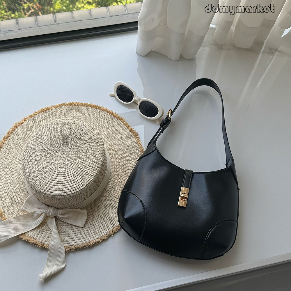 Niche Design Crescent Commuter Versatile Underarm Black Texture Handbag Color-Block Women's Bag ddmymarket