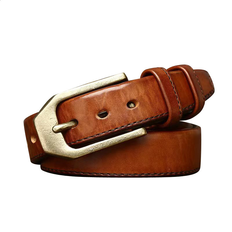 Red Tornado Genuine Leather Slide Belt with Vintage Brass Buckle For Casual Dress Pants 250102