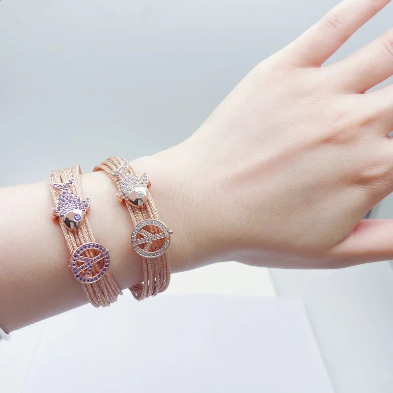 Fashion Womens Multilayer Chain Link Bracelet Woven Rope Bangle with Magnetic Clasp Metal Thread n Bear Fish Charm Jewelry 250812