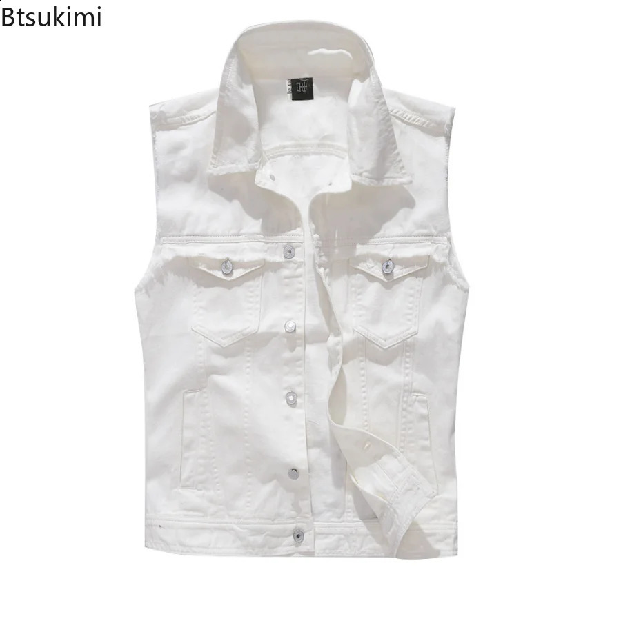 2025 Mens Fashion Sleeveless Denim Vest Spring Autumn Casual Solid Cowboy Jacket Slim Fit Singlebreasted Streetwear Jeans 250805