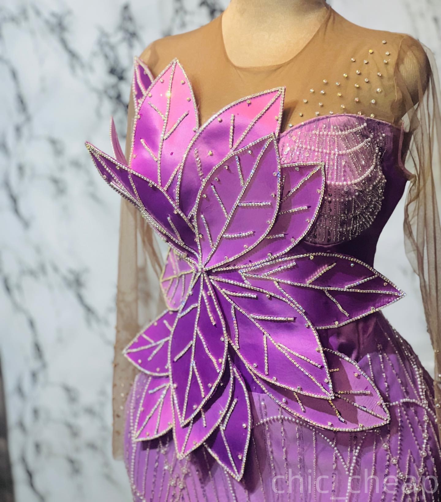 Lilac Sheath Prom Dresses 2025 Florals Crystals Sheer Neck Evening Formal Party Second Birthday Engagement Gowns Plus Size Dress For Special Occasions