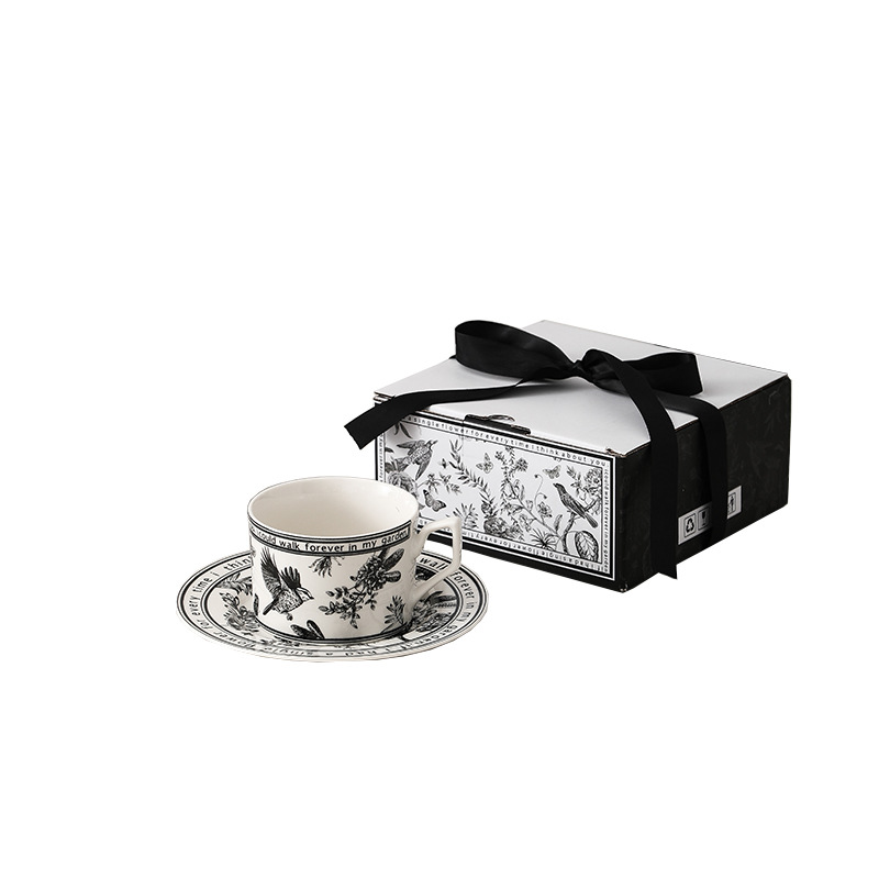 Black and White PatternCeramic Dishes and Plates Sets Korean Simple Retro Afternoon Tea Cup with Tray Special Tableware R250813