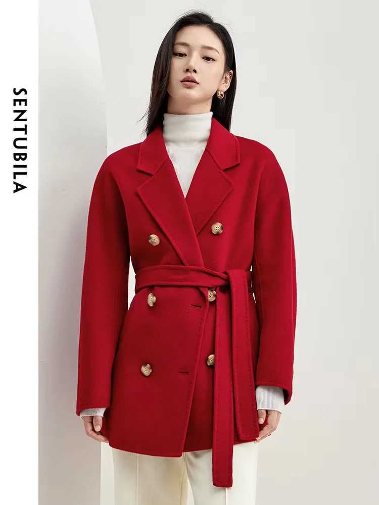 SENTUBILA Red Wool Wrap Coats for Women 2024 Winter Clothes Double Faced 100% Wool Loose Warm Jacket Female Outerwear W44O58458X Z250813