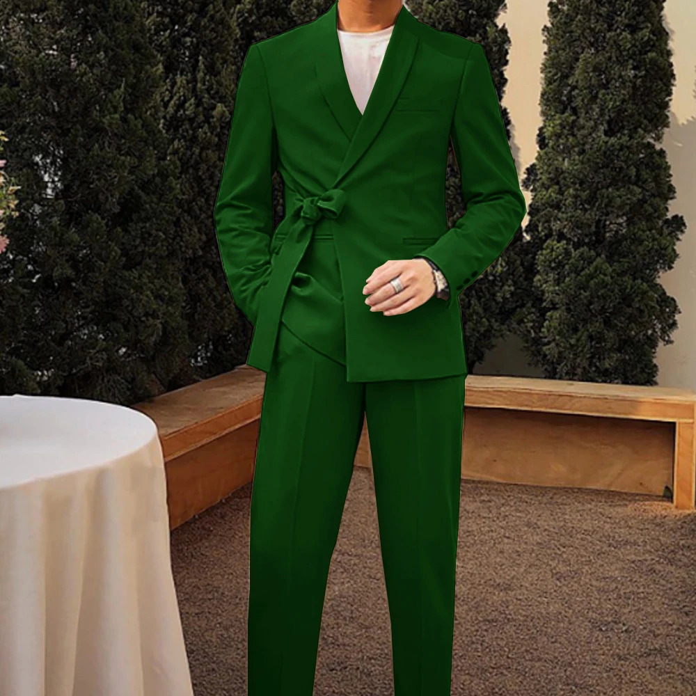 Shawl Collar Suits for Men Elegant Belt Mens Suit Wedding Dress Costumes Customization Full Evening Celebrity Man Party 250812