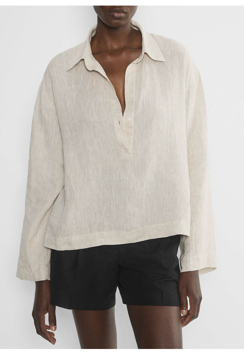 Pieces Linen Old Money Style Long Sleeve Women's Turn-Down Autumn Polo Collar Top Design Sense Loose Shirt
