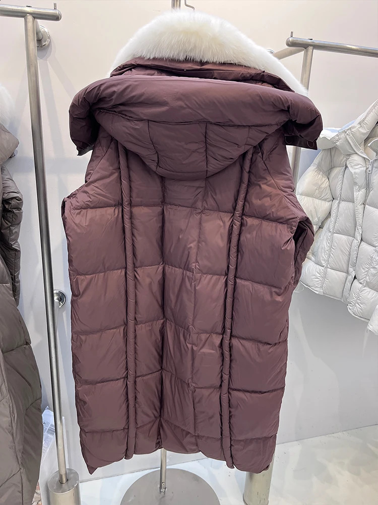 Winter Women Natural Fox Fur Collar Coat Goose Down Jacket Hooded Casual Long Puffer Jackets Parkas Clothing 250811