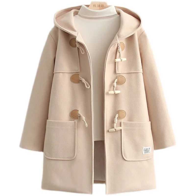 Sweet Hot Preppy Style Horn Button Woolen Coat Womens Autumn/Winter THiCKened Hooded Coat Fashion Female CloTHing Z250813