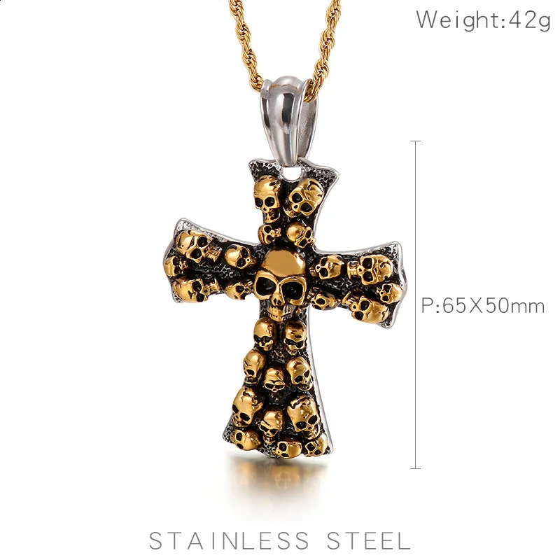 316L Stainless Steel Huge Evil Cross Ghost Head Pendant Necklace Men All-Match Jewelry 250807