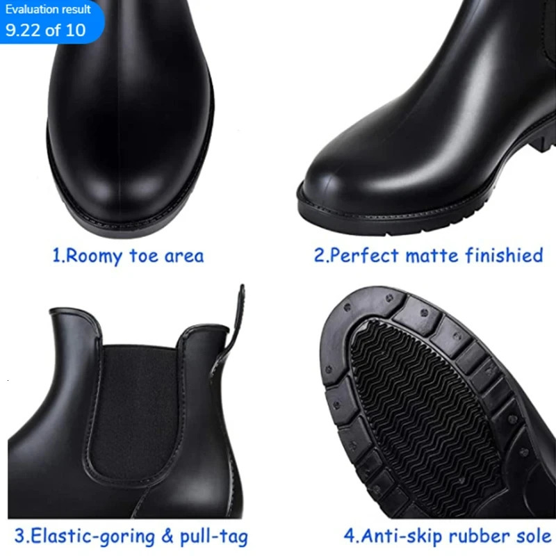 Crestar Women Fashion Chelsea Rain Boots Basic Shiny Ankle Boots Waterproof Shoes with Elastic Band Non-slip Comfortable Boots 250812