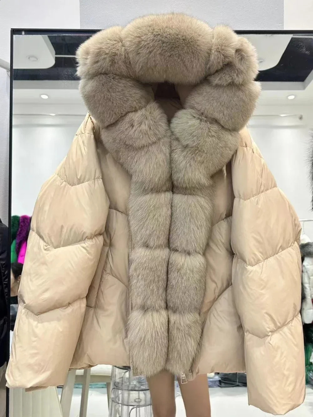OFTBUY Fur Coat Winter Fashion Fox Fur jacket Wnite Duck Down coat Women Office Lady Casual Hooded Warm Female 250811
