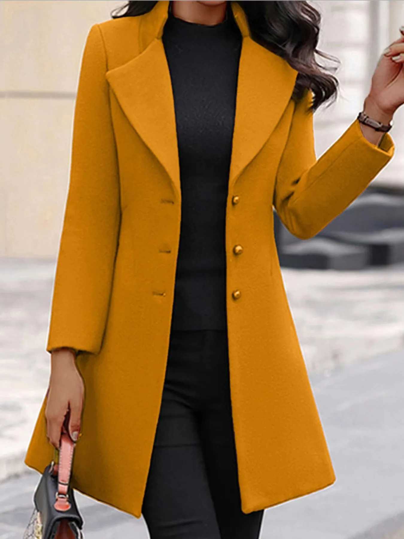6625 Winter New Womens Coat Korean Version Mid Length 2023 European and American Womens Cross Border Woolen Coat Z250813