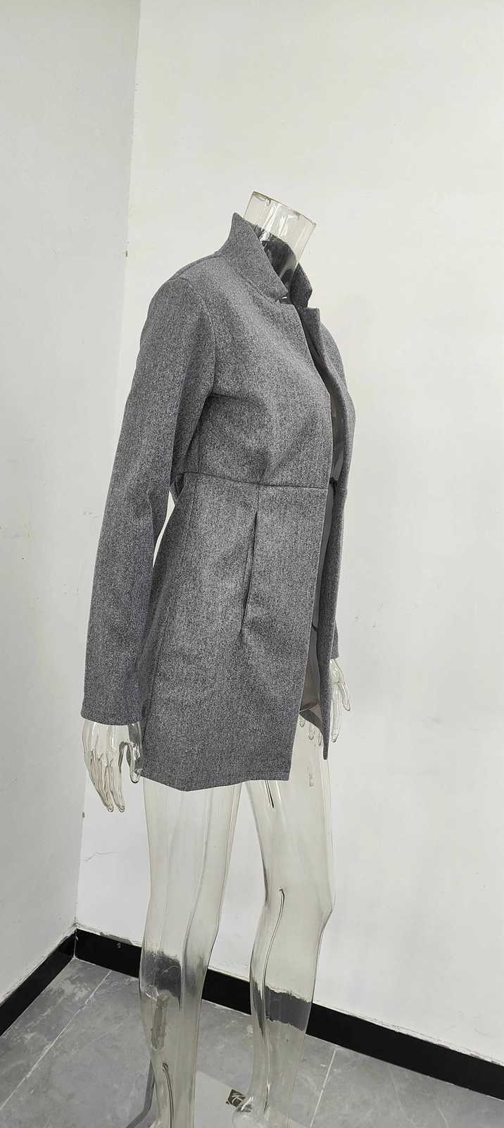 Cross border sourcing from Europe and America clean color slimming long sleeved pocket woolen womens jackets Z250813