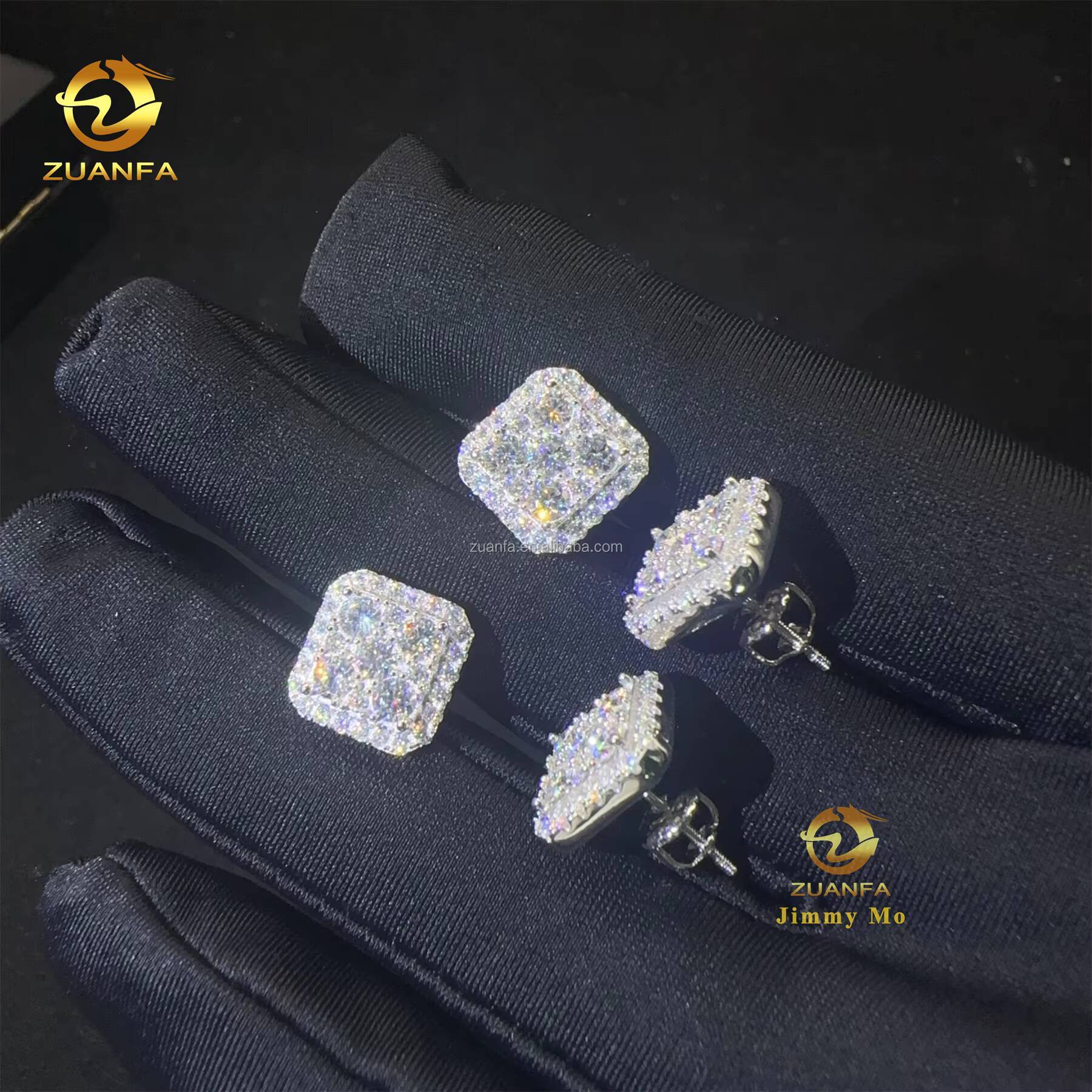 925 Sterling Silver VVS1 Sand Stone Stud Earrings for Men with Water Drop Transport Trend Pass Tester Iced Out Hip Hop