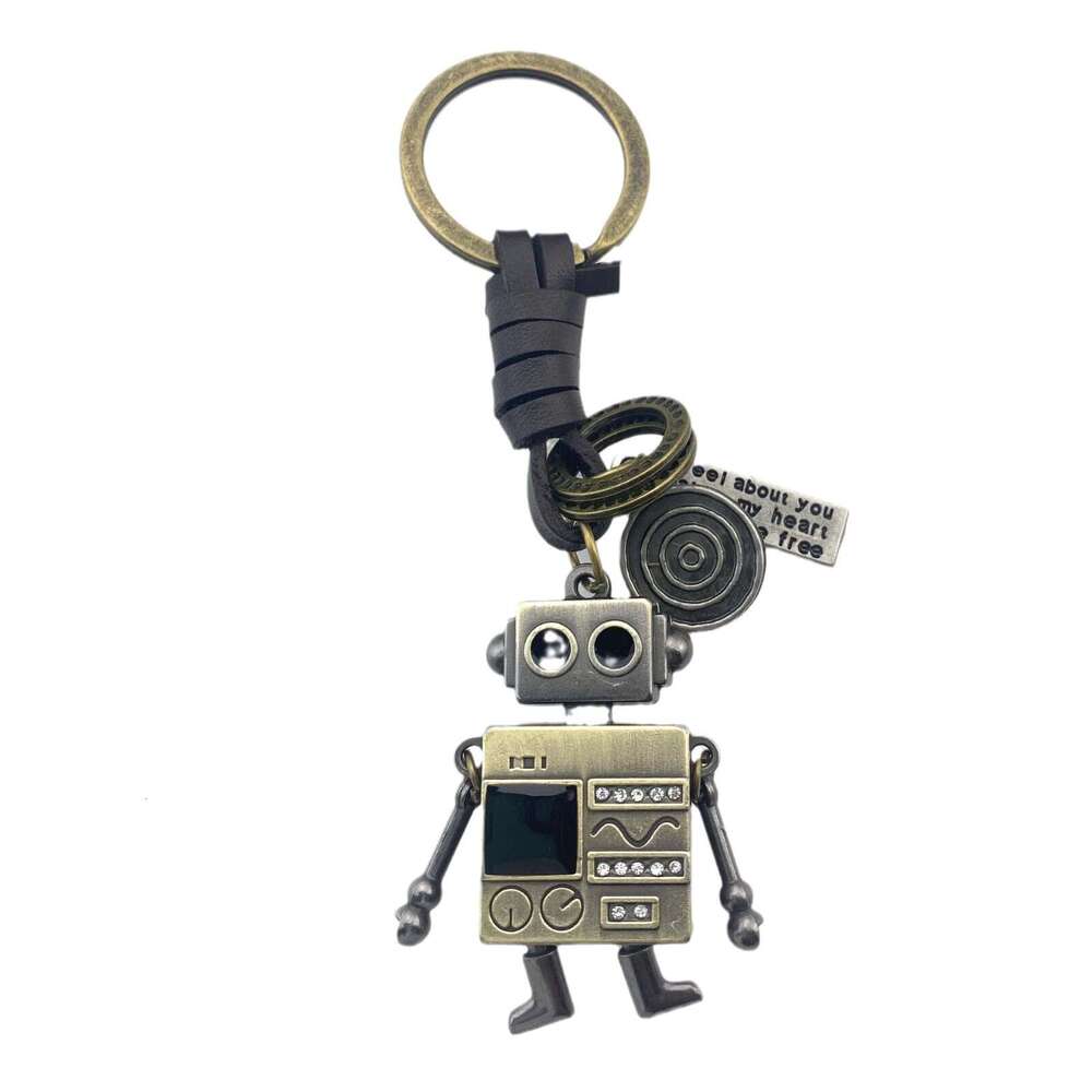 Minimalist Woven Hand and Foot Movable Robot Leather Creative Inlaid Dia Keychain Bag Pendant