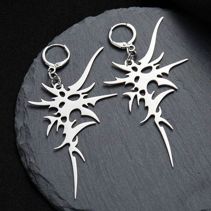 Fashion Trend Silver Color Irregular Spike Hanging Earrings for Men and Women Unique Hip Hop Rock Party Jewelry Accessories 250812