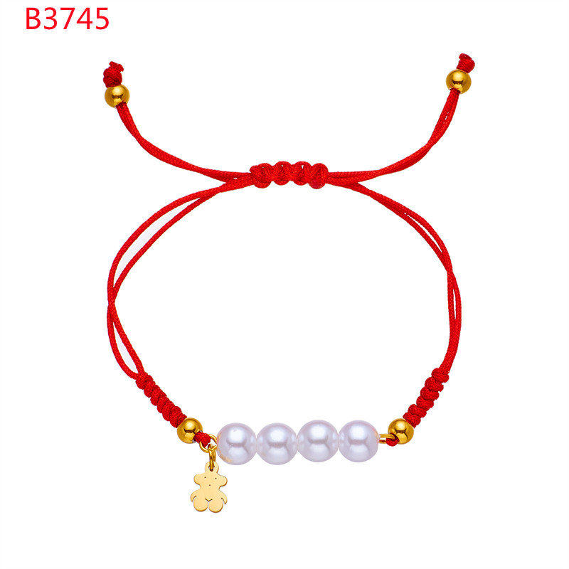 Fashion Women Silver Gold Stainless Steel Span Bear Round Black Red Weave Rope Bracelets Jewelry Pulsera