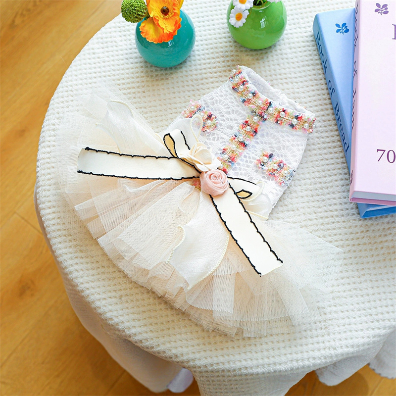 Designer Pet Black Classic Clothing Spring and Autumn Pink Puff Skirt Wedding Dress Princess Dress Suitable for Small and Medium Dogs Pet Sweet Skirt