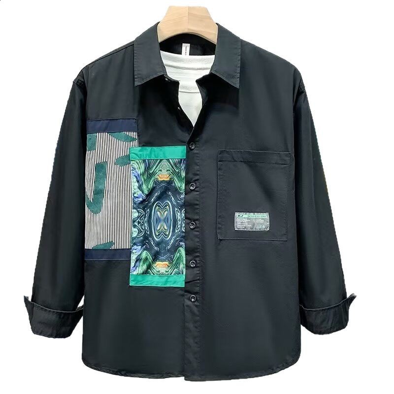 Niche Design High-End Trendy Brand Color-Block Patchwork Shirt Jacket Men Loose Fit Autumn New Casual Long Sleeve Shirt Men240802