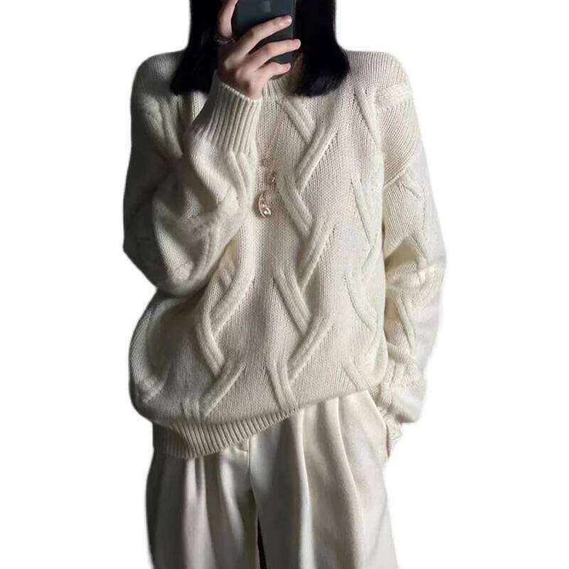 Foreign Style Round Neck Twist Flower Thick Loose Cashmere Women Lazy Knit Wool Base Sweater For Autumn And Winter 250813