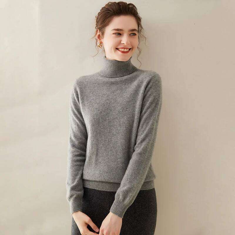 Turtleneck Long Sleeved Knitted Pullover 100% Pure Cashmere Base Sweater Korean Version Women's Top MDNG 20250811