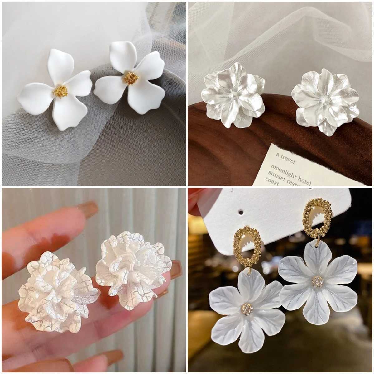White Flower Drop Earrings for Women Acrylic Blooming Gardenia Dangle Earrings Cute Sweet Trendy Statement Jewelry Winter Gift Y250812