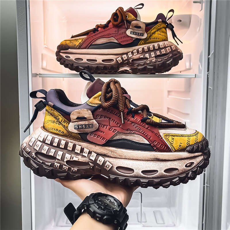 2025 Spring New Dad Men's Thick-Soled Height-Increasing Internet Celebrity Casual Sports Brand Color-Washed Trendy Shoes