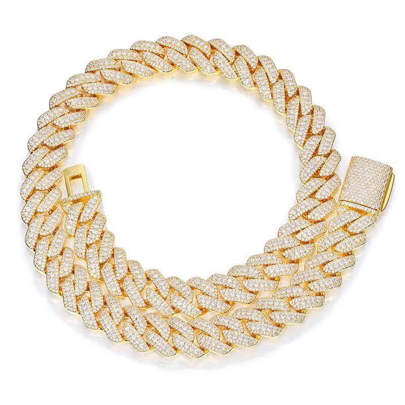 Wholesale Hip Hop Rapper Jewelry 15mm Prong Cuban Link Chain Gold Plated Iced Out 3 Row Cz Diamond Cuban Link Chains Necklaces a