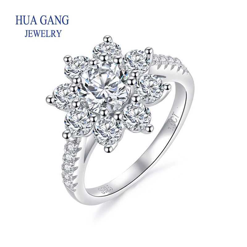 Sunflowers Women Rings with Brilliant 0.5ct 1ct Moissanite Luxury Engagement Rings Fashion Wedding Party Jewelry Drop Shipping W250812