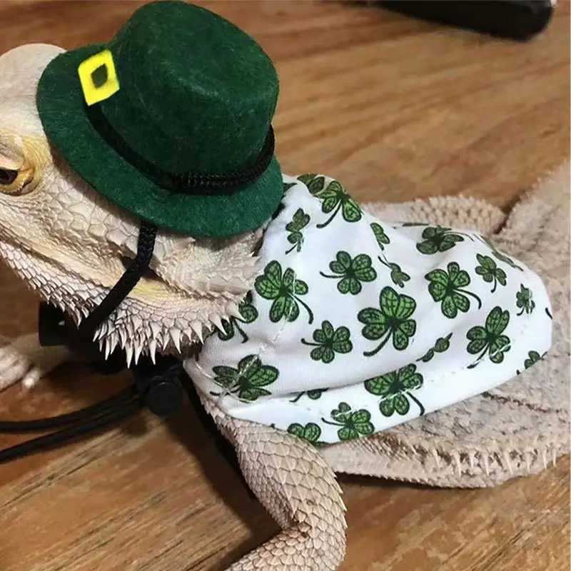 Lizard Clothing And Hat Shamrock Pattern Bandanas Puppy Party Clothing Irish Festival Cosplay Costume Small Animal Outfit For XJ250813