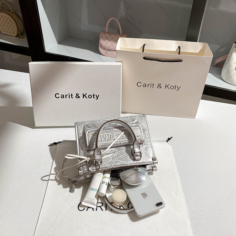 Luxury Handbag Designer Free Shipping Direct Silver Heavy-duty Embroidered Handbag 2025 New Fashionable High-end Office Handbag Women's Shoulder 