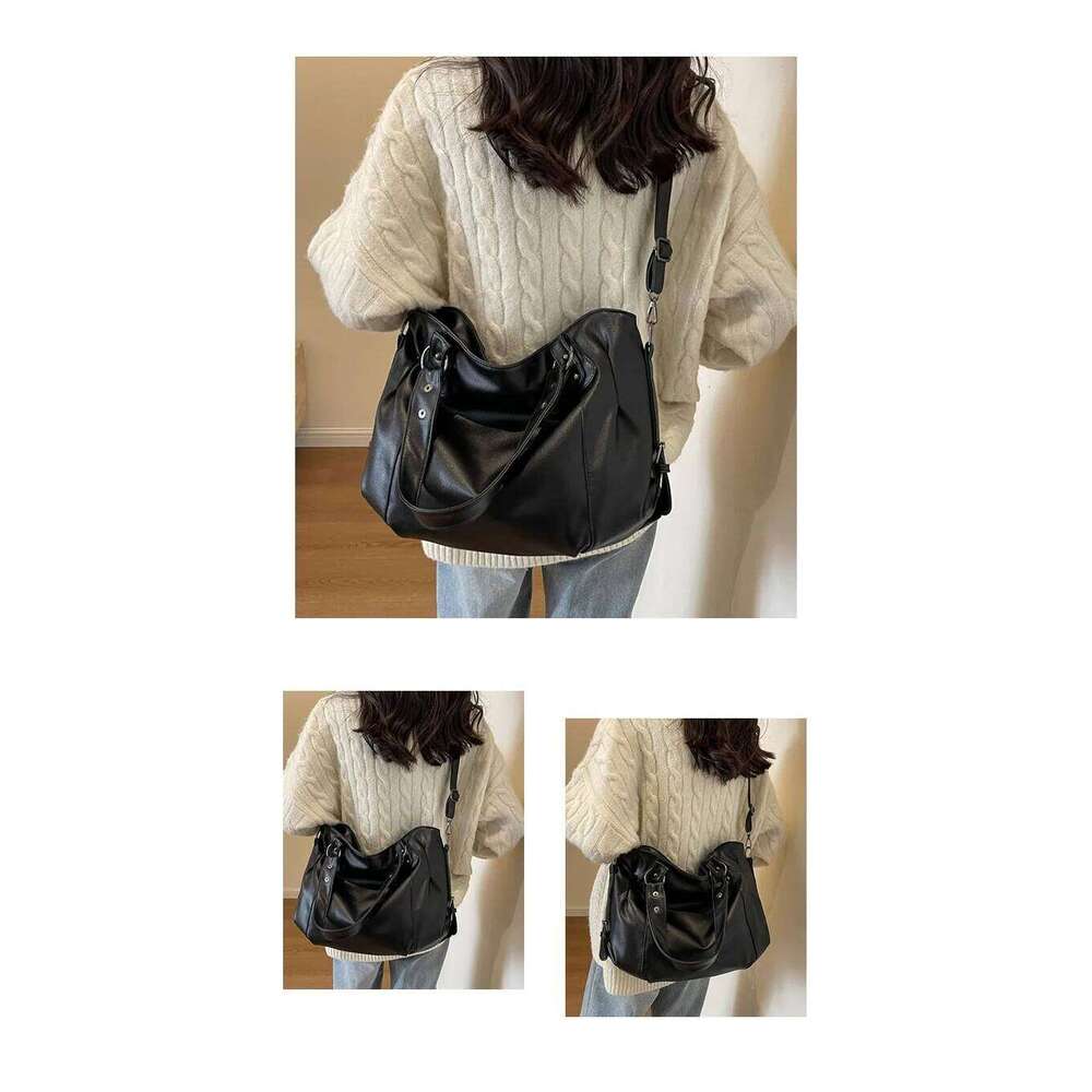 Capacity Black Shoulder Bags For Women Large Shopper Solid Color Soft Leather Crossbody Handbag Lady Travel Tote Bag