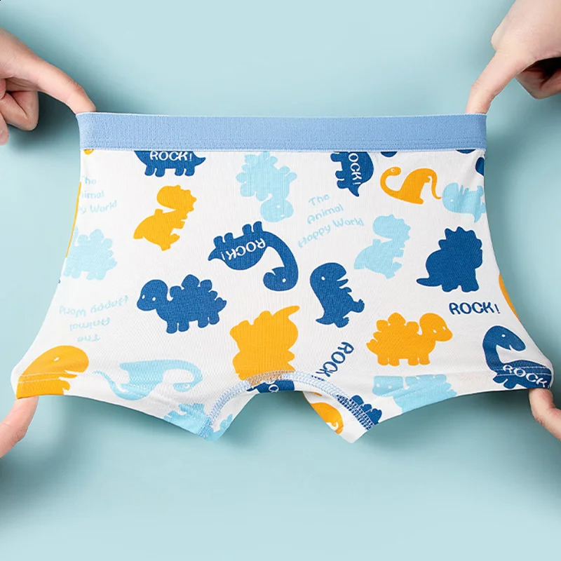 4 pcs Boys Boxer Sets Briefs Kids Cotton Underwear Breathable Underpants Teenager Cartoon Dinosaur Print Children Panties 250812