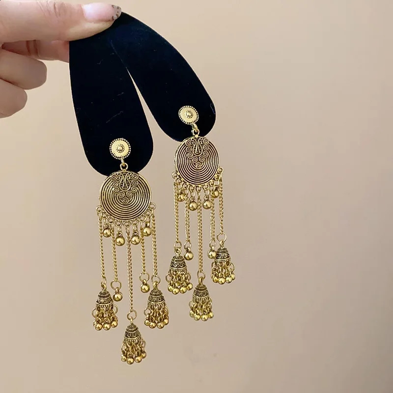 Red Black Velvet Bell Long Tassel Ethnic Style Retro Side Bangs Hair Clips for Women Personality Fashion Hairpin Accessories 250812