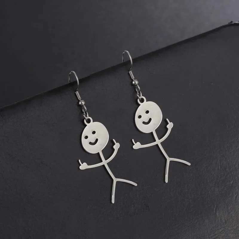 Funny Doodle Earrings For Women Punk Hip Hop Metal Finger Hand Gesture Character Earring Wedding Party Jewelry Y250812