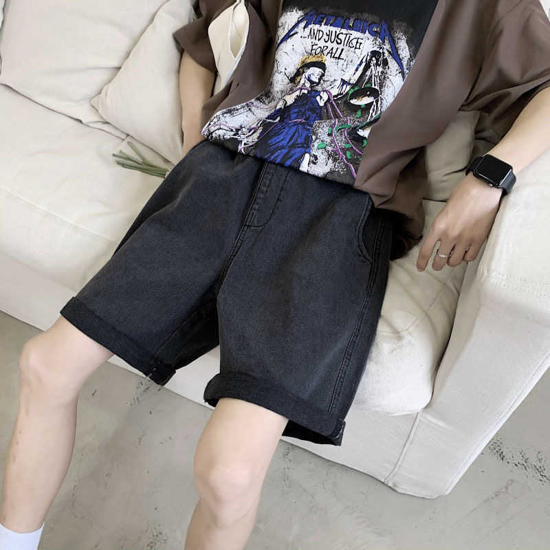 Jeans shorts for men, outerwear style, Korean version, loose and trendy straight-legged five-inch pants, versatile and casual wide-leg, Instagram over