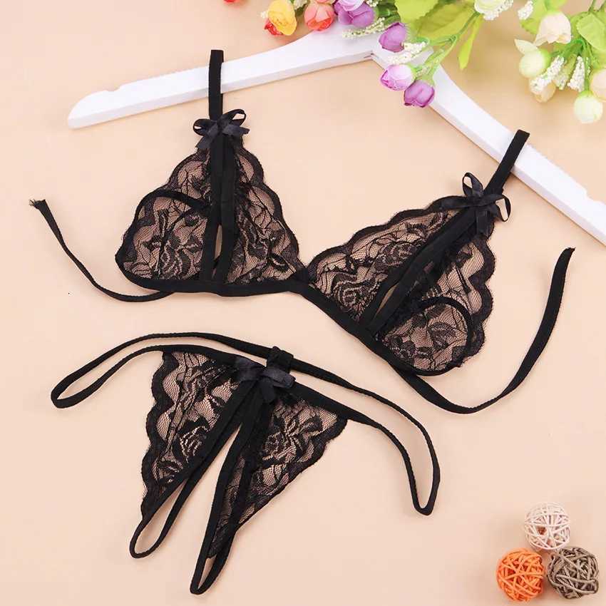 Fashion Bras For Women Underwear V-Neck Floral Embroidered Push Up Lace Lingerie Set Black Crop Top And Panties SetXJ250812