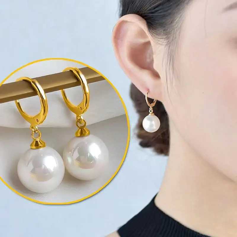 Stainless Steel Fashion Pearl Drop Earrings Buckle Womens Round Hoop Earrings Ladies Accessories Wedding Jewelry Free Shipping Y250812
