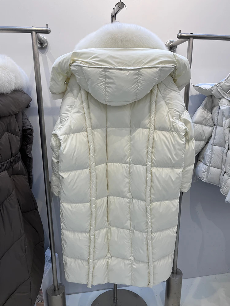 Winter Women Natural Fox Fur Collar Coat Goose Down Jacket Hooded Casual Long Puffer Jackets Parkas Clothing 250811