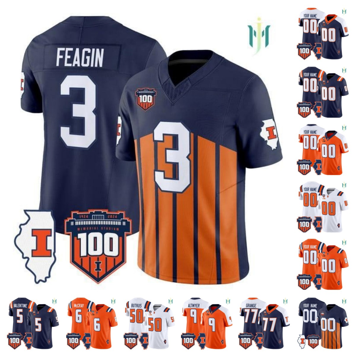 Illinois Fighting Illini 100th Luke Altmyer Kaden Feagin Dick Butkus Red Grange CaLil Valentine Josh McCray 2025 custom football jerseys - all stitched mens youth